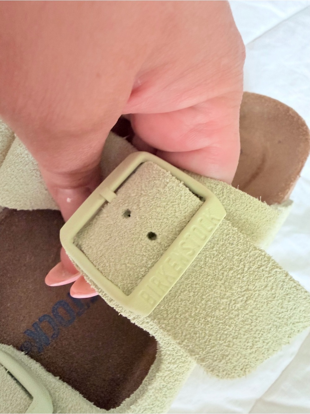 Birkenstock Double-Buckle Sandals in Mint Green Suede - Picture 3 of 4